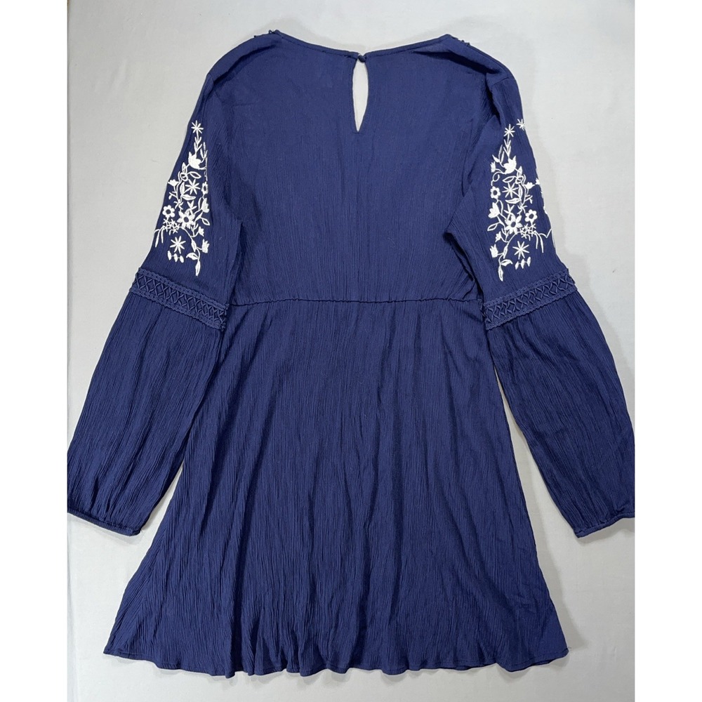BLUE RAIN Womens‎ V-Neck Long Sleeve Boho Floral Navy Blue Mini Dress Large - Picture 5 of 13